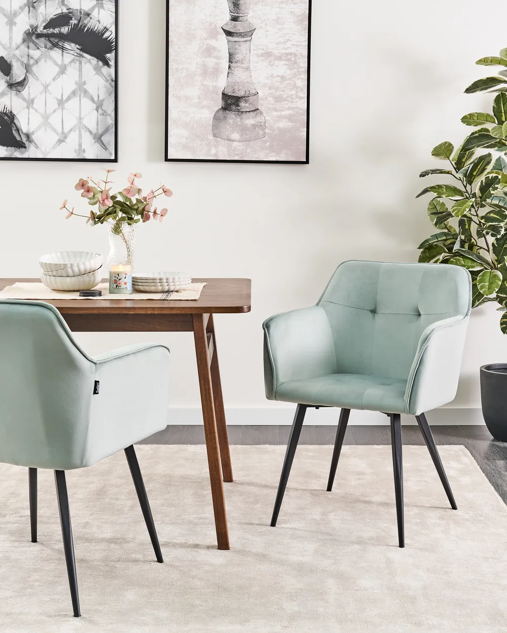 Set of 2 Dining Chairs JASMIN Velvet Mint Green