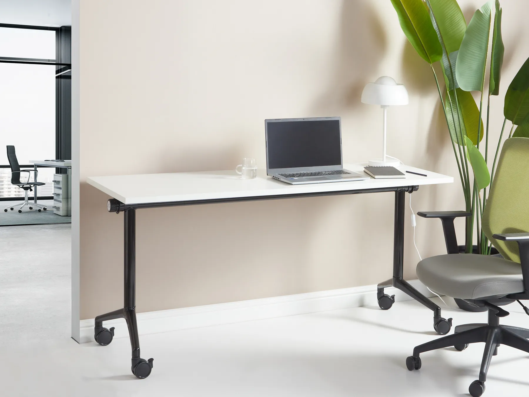 Foldable Office Desk CAVI 160 cm 60 cm with Wheels White_922274