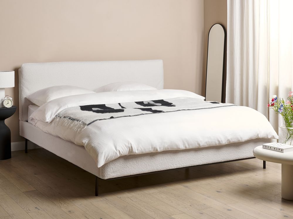 Säng med lamellram Bouclé CORIO 180 x 200 cm Off-White