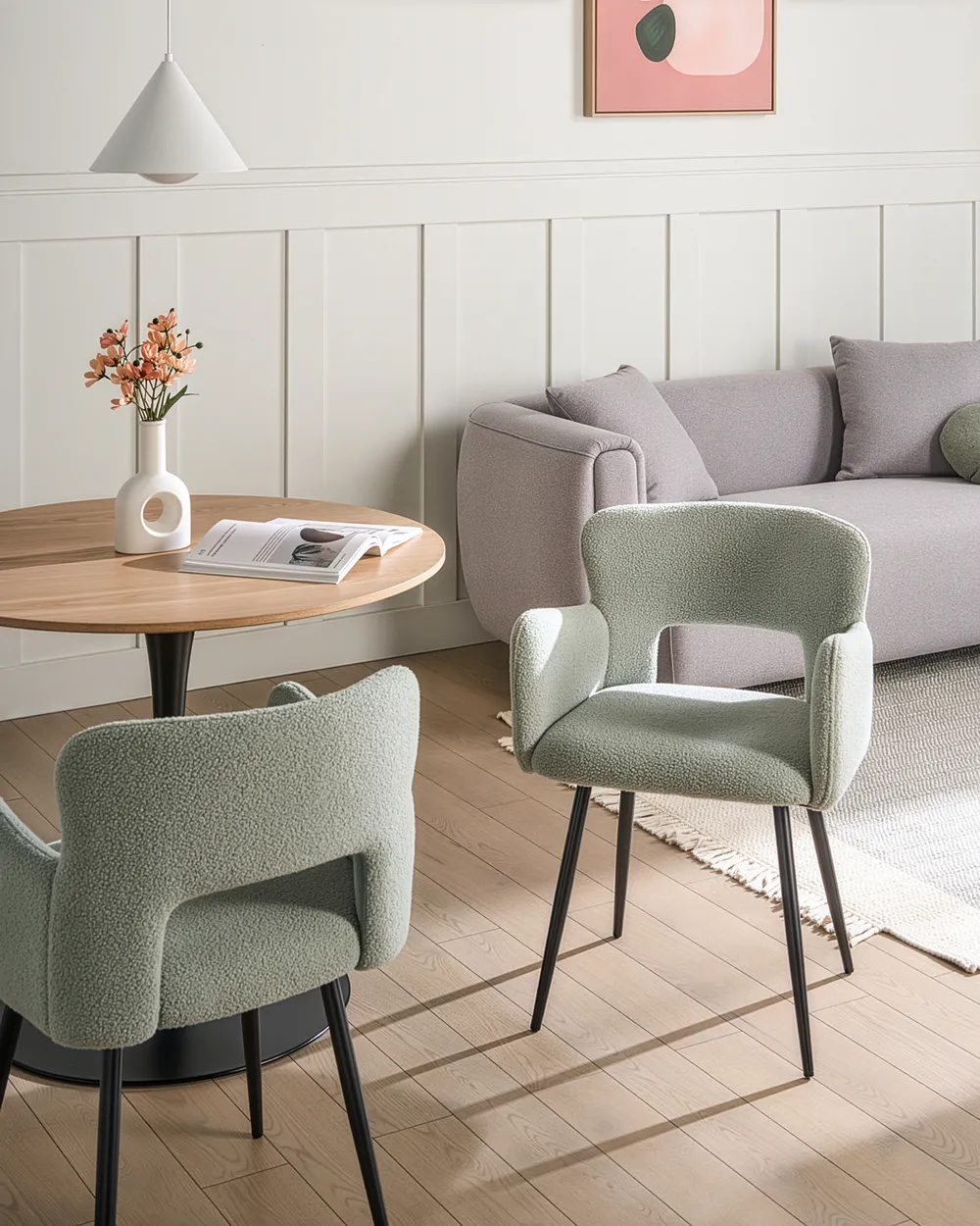 Set of 2 Dining Chairs SANILAC Boucle Light Green