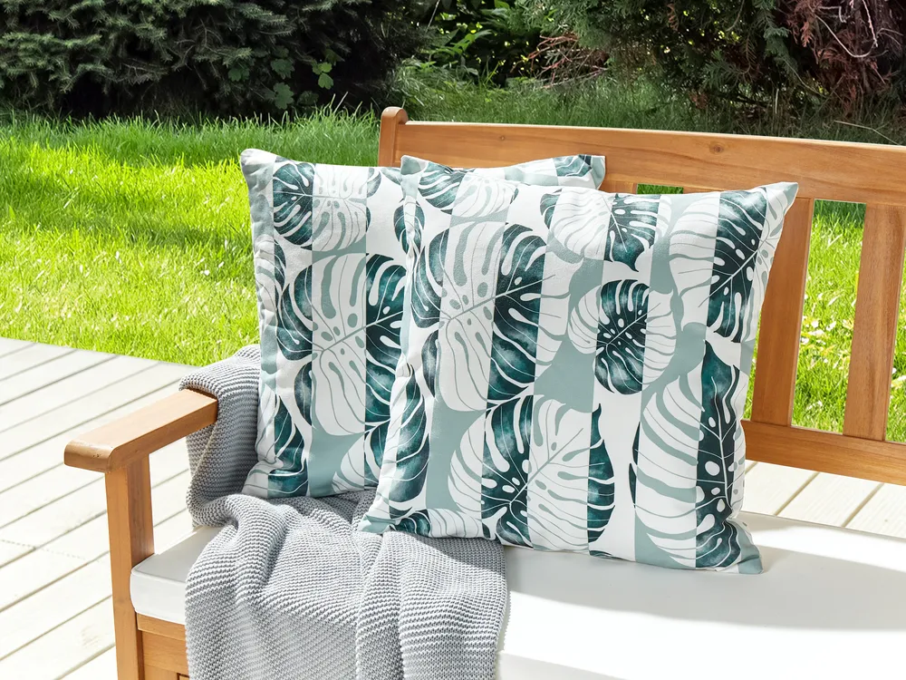 Set of 2 Outdoor Cushions TERMINI Plant Pattern 45 x 45 cm Green