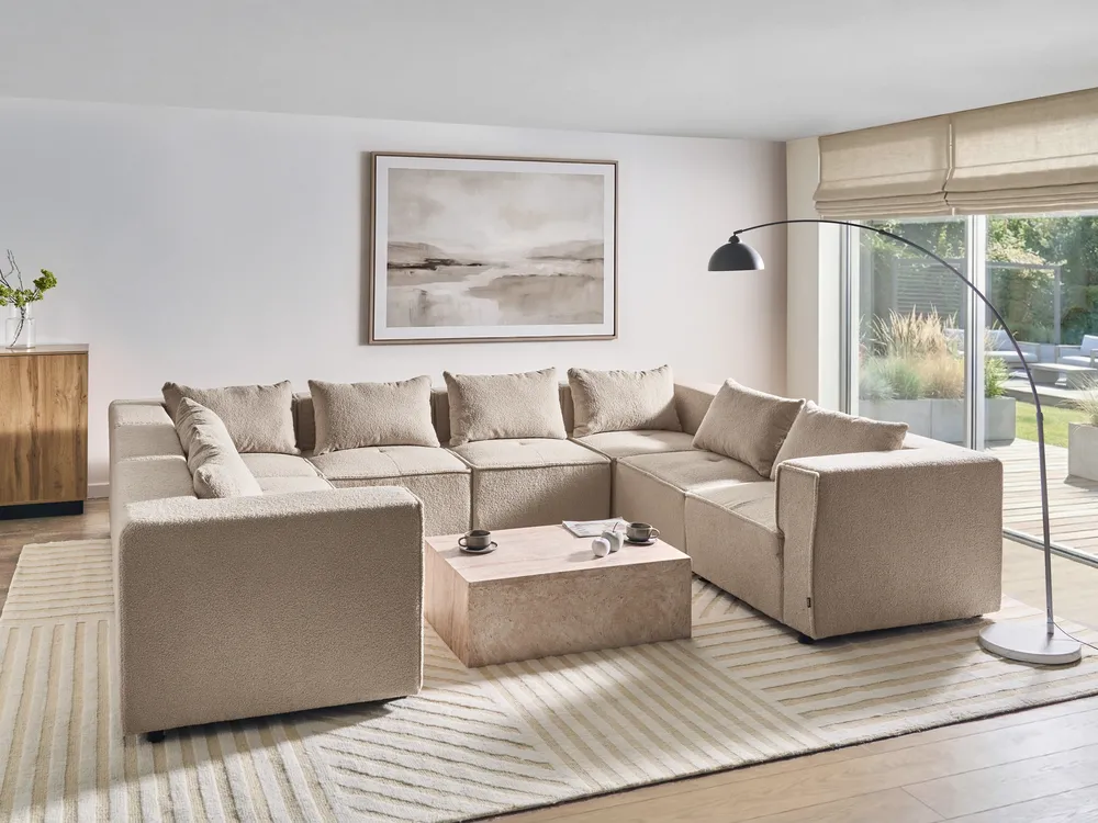 Modular U-Shape Sofa 8 Seater AXEBO Boucle Beige