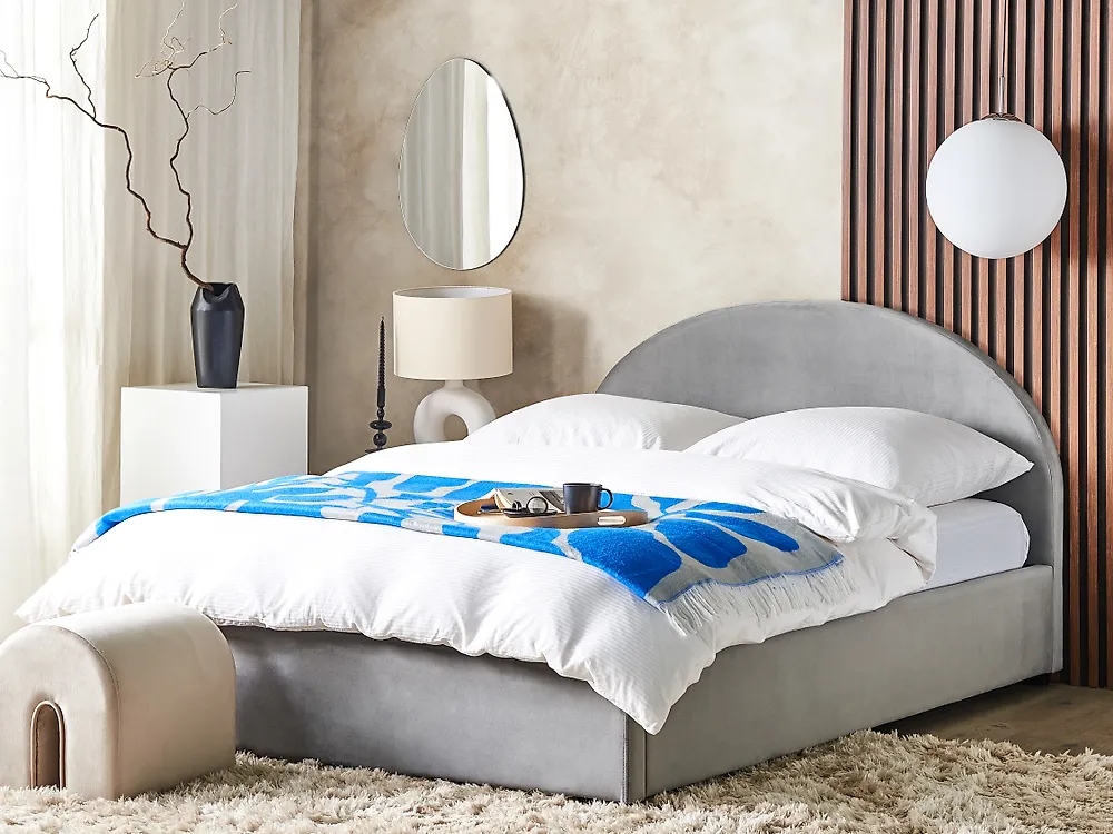 Ottoman Bed VAUCLUSE Velvet Light Grey 180 x 200 cm (EU Super King)_1172617