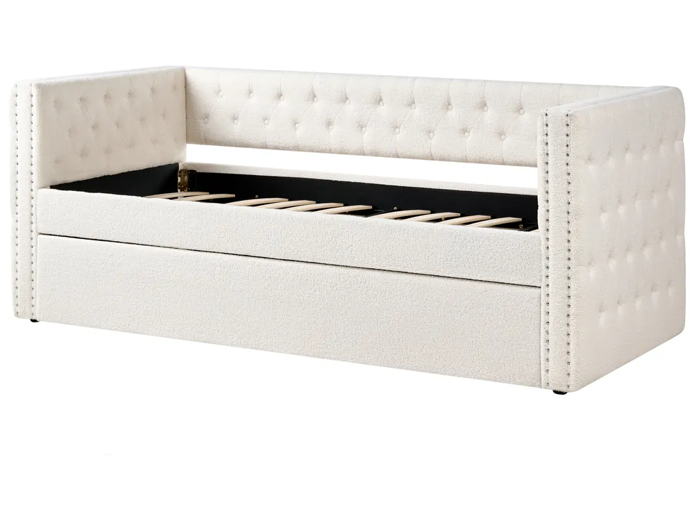 Utdragbar säng Bouclé GASSIN 90 x 200 cm Off-White_951565