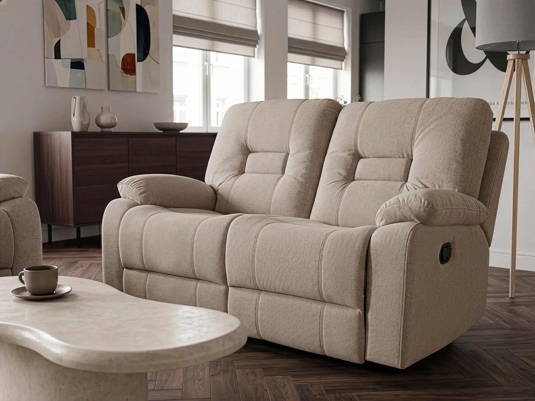 Manual Recliner Sofa 2 Seater BERGEN Fabric Taupe_1107065