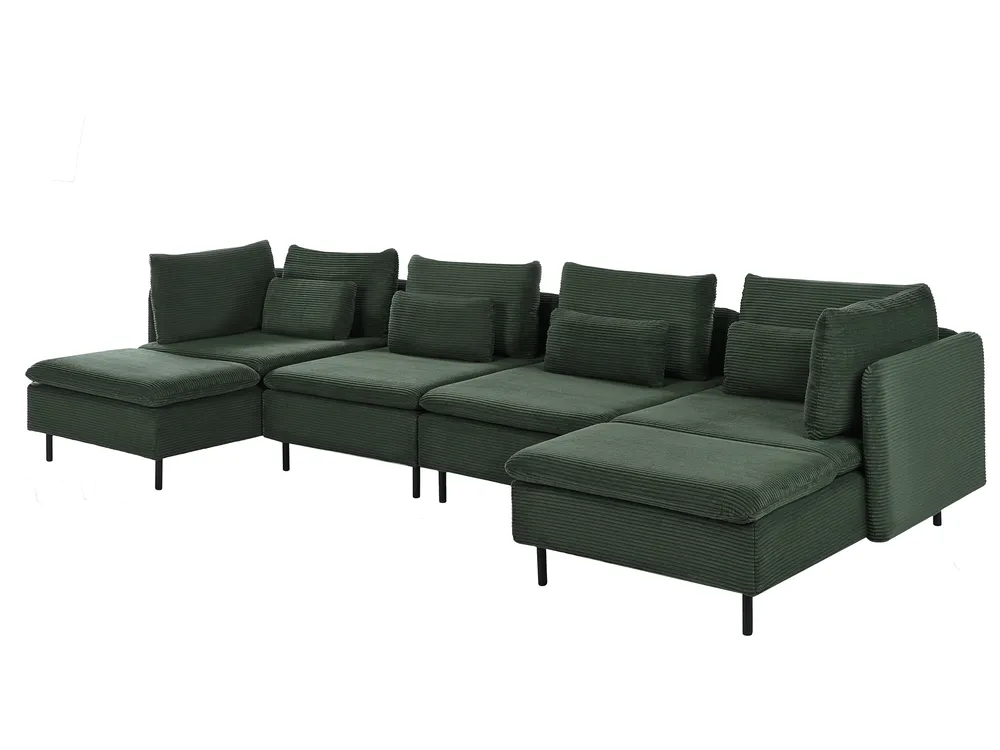 Modular U-Shape Sofa 4 Seater EGERIS Corduroy Dark Green_1067222