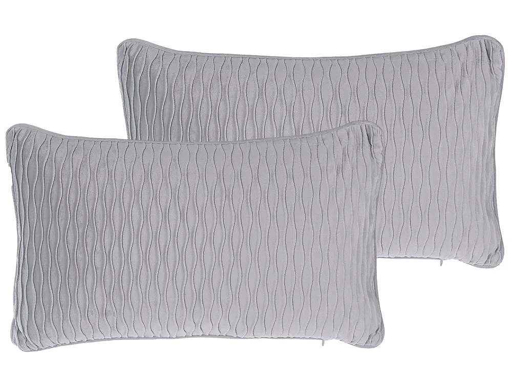 Set of 2 Decorative Cushions MOTARI 30 x 50 cm Velvet Grey Geometric Pattern