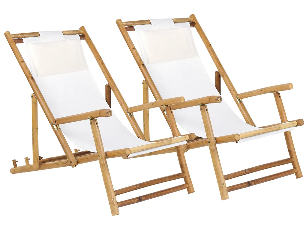 Set of 2 Folding Deck Chairs ATRANI Bamboo Light Beige