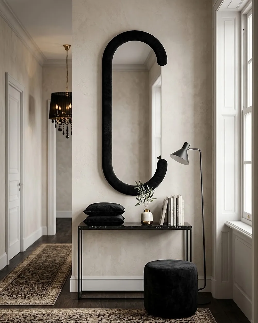 Wall Mirror LOCHES 54 cm 158 cm Velvet Black_1175644