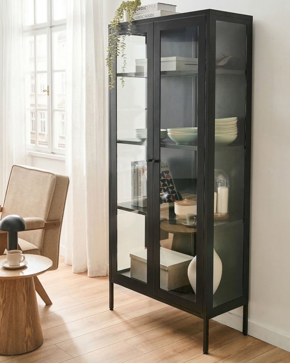 Skap med glassdører HARTY 80 cm Metall Svart