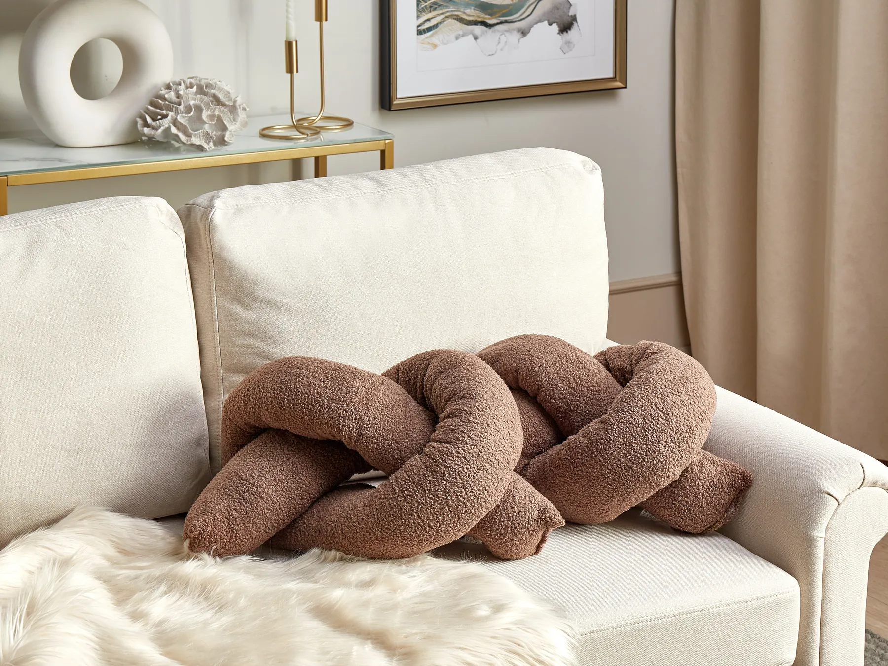 Set of 2 Decorative Cushions GLADIOLUS 172 x 14 cm Boucle Brown Solid_891017