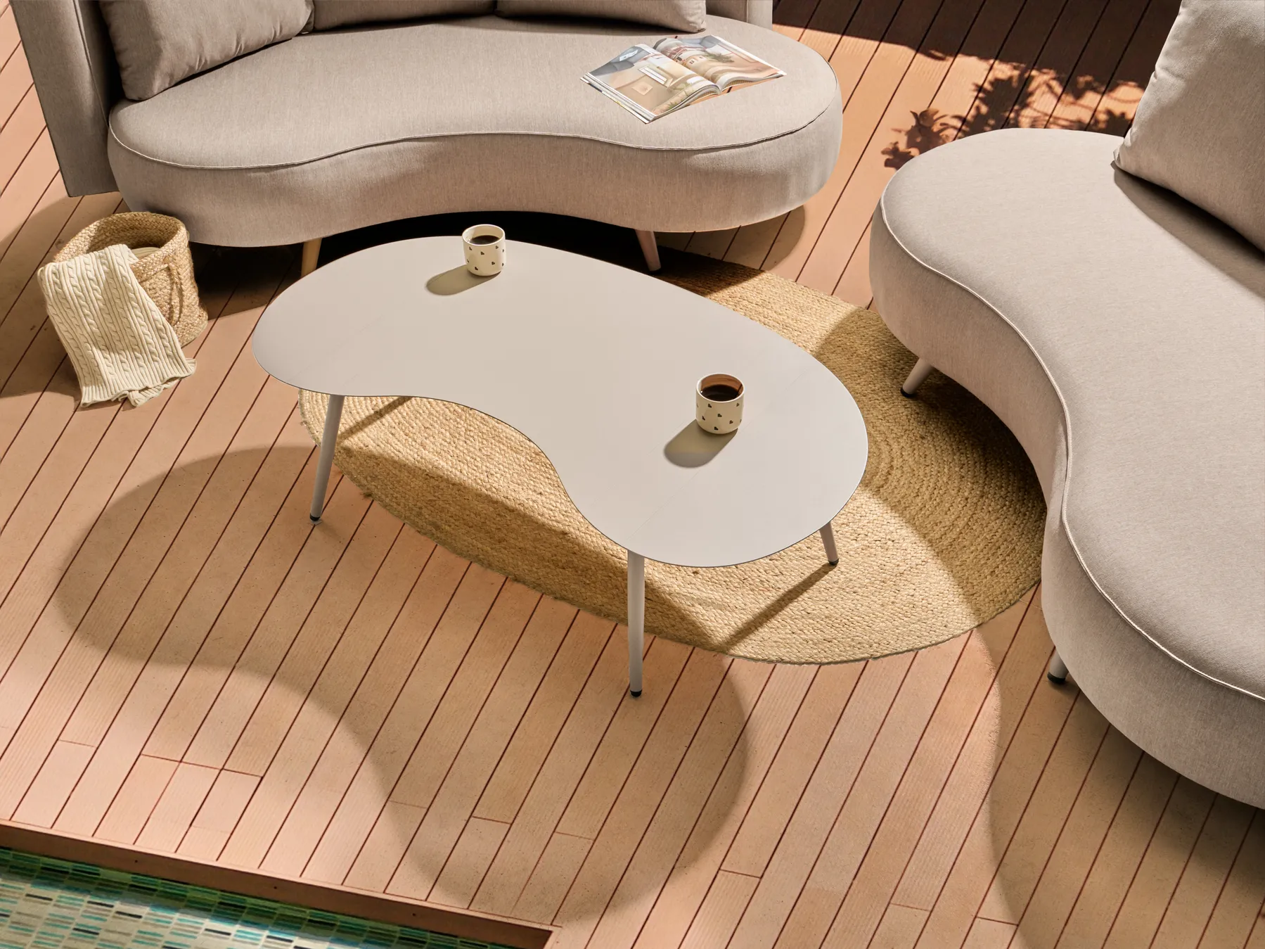 Trädgårdssoffbord PARORI 65 cm 130 cm Metall Beige_1015576