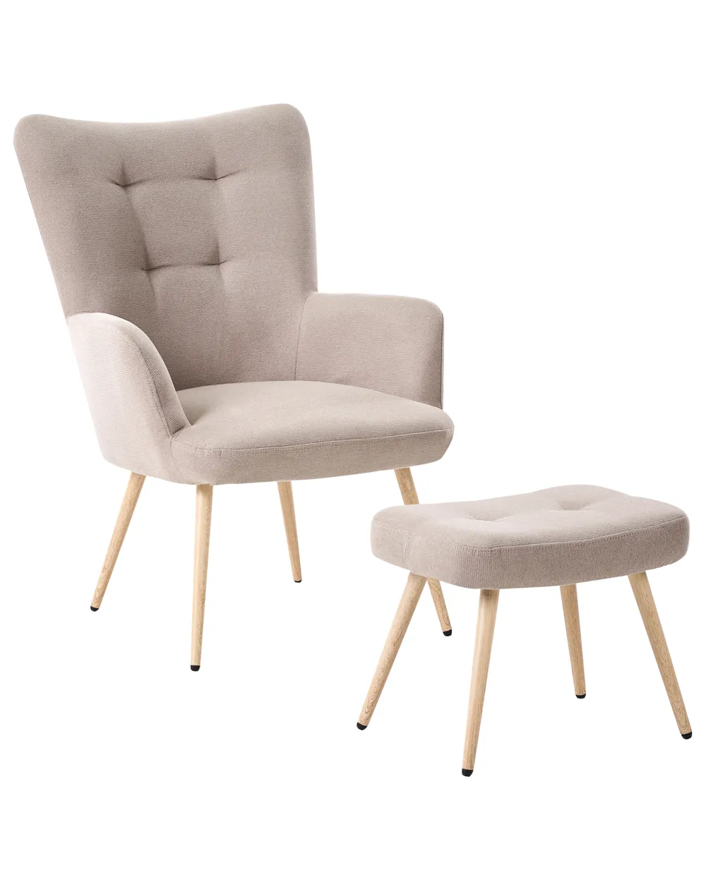 Wingback Chair VEJLE with Footstool Fabric Beige