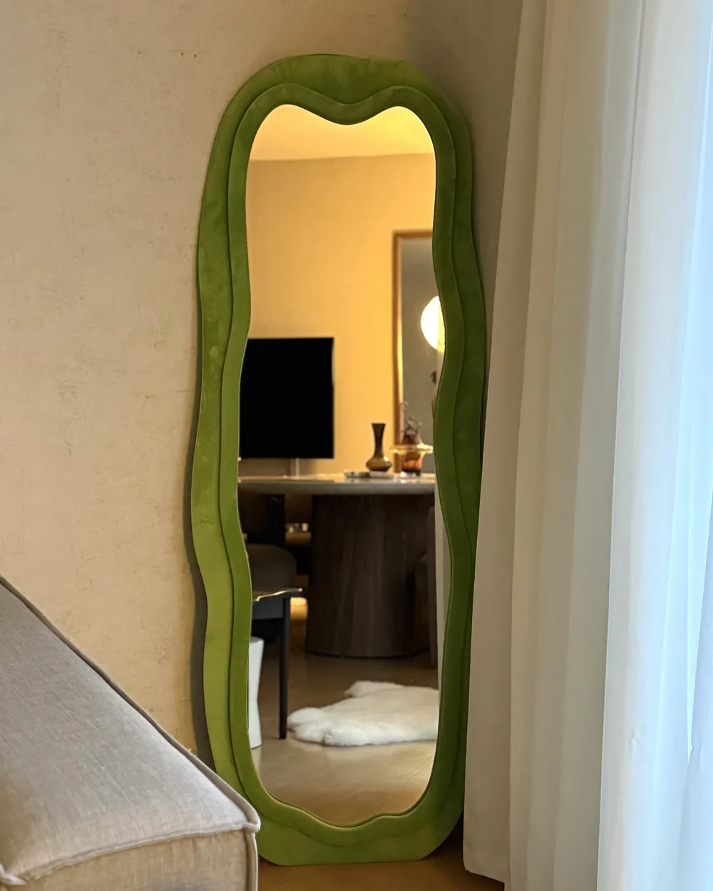 Wall Mirror BEAUNE 56 cm 160 cm Velvet Green_1041538