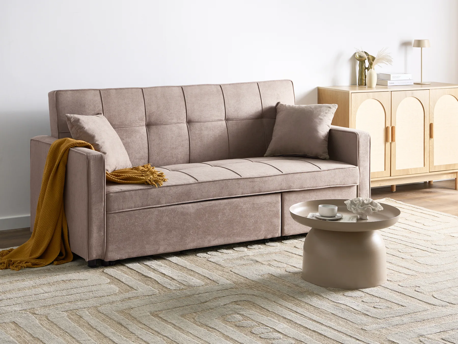 Sofa Bed 3 Seater GLOMMA Fabric Taupe_1059599