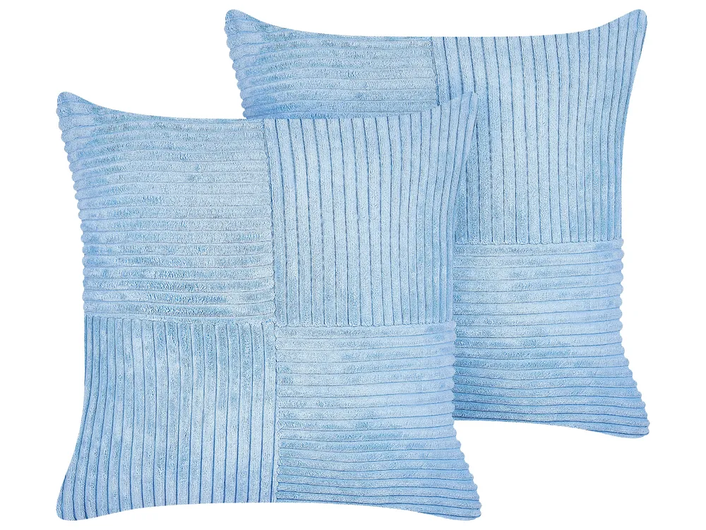 Set of 2 Decorative Cushions MILLET 43 x 43 cm Corduroy Blue Geometric Pattern