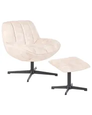 Swivel Armchair LIA with Footstool Velvet Beige_923509