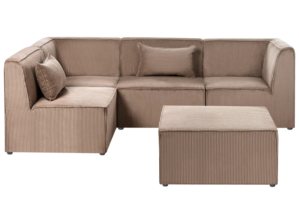 Modular Corner Sofa 4 Seater LEMVIG with Ottoman Corduroy Dark Beige Right Hand_1053330