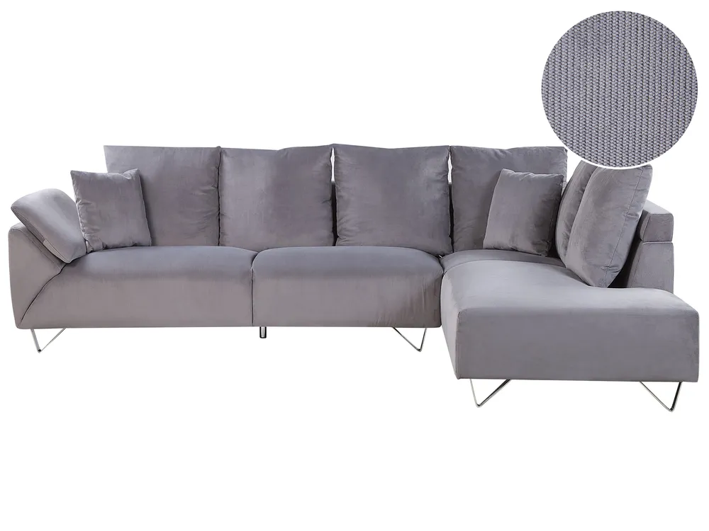 Corner Sofa 4 Seater LUNNER Corduroy Grey Left Hand