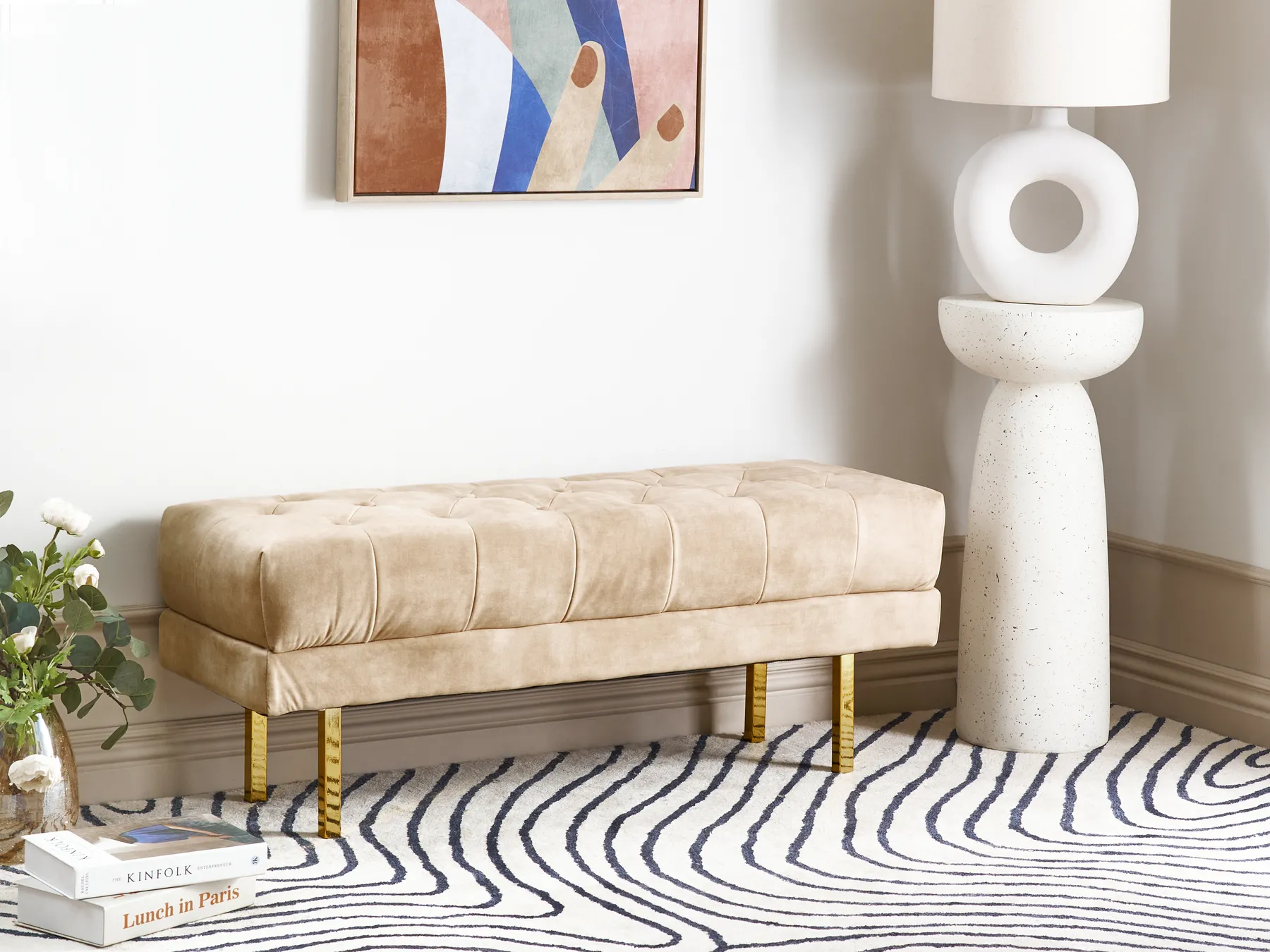 Upholstered Bench ROSEVILLE Velvet Beige_924422