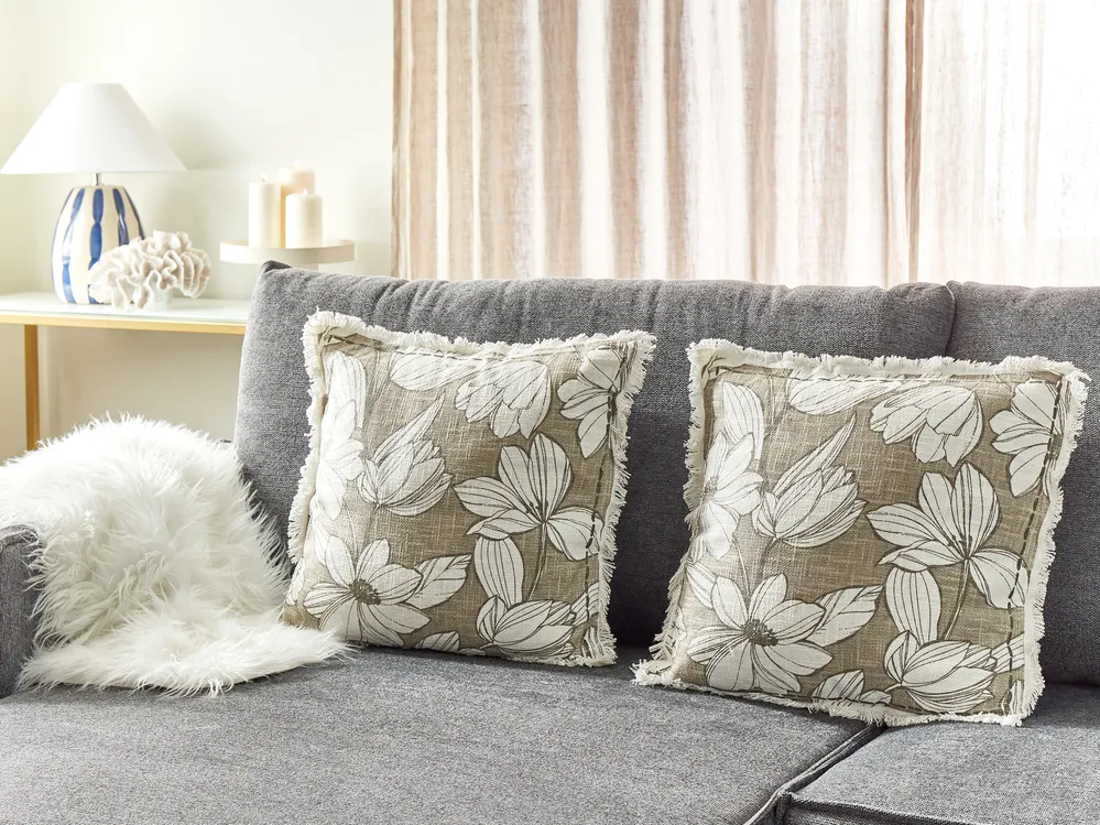 Set of 2 Decorative Cushions CYANOTIS 45 x 45 cm Cotton Green Floral Pattern_1079619