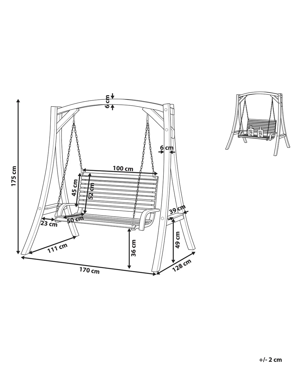 Patio Swing NOVARA Larch Wood Brown_796643