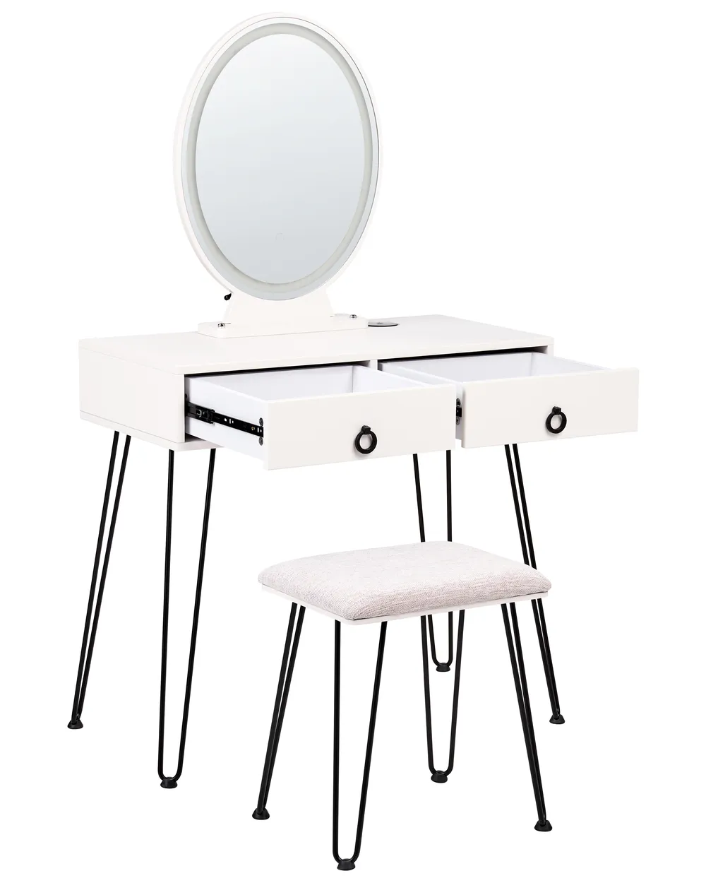 Sminkbord med spegel och pall SOYE LED Vit_1105892