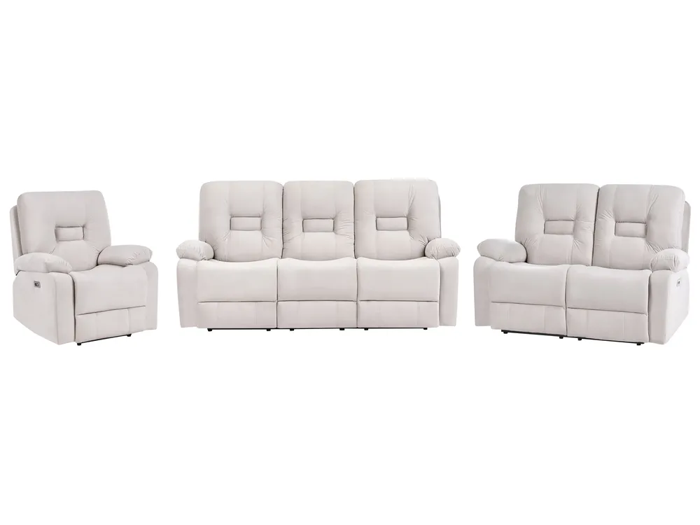 Soffgrupp med elektrisk reclinerfunktion 6-sits BERGEN med USB-port Sammet Ljusbeige_1064814