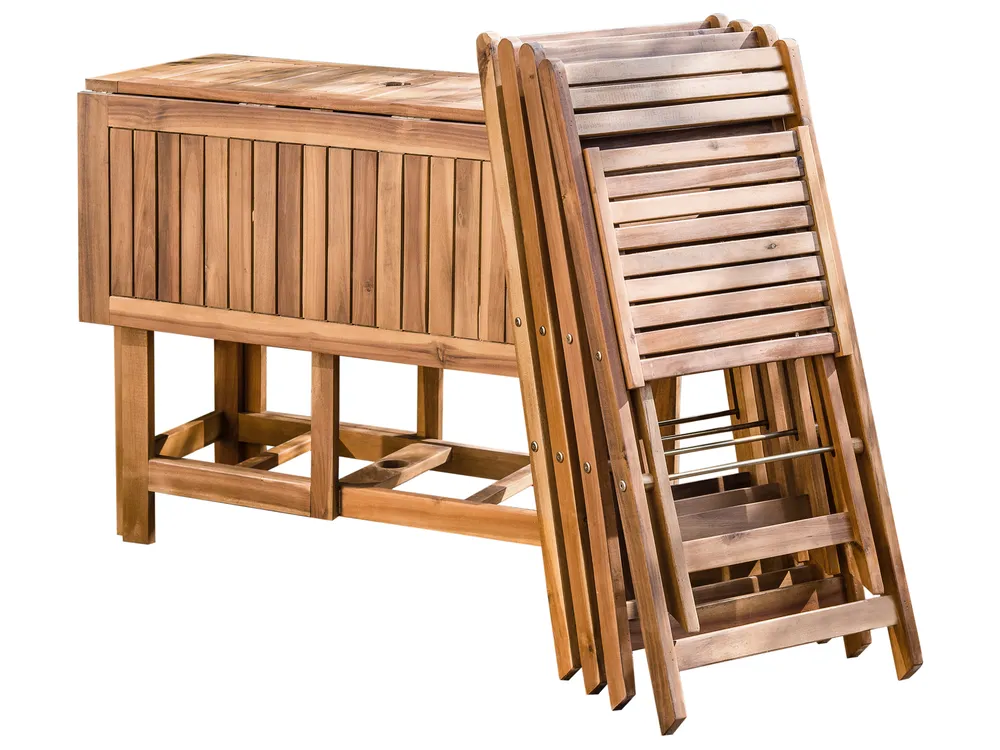 Garden Dining Set 4 Seater FRASSINE with Parasol (12 Options) Acacia Wood Natural_924449