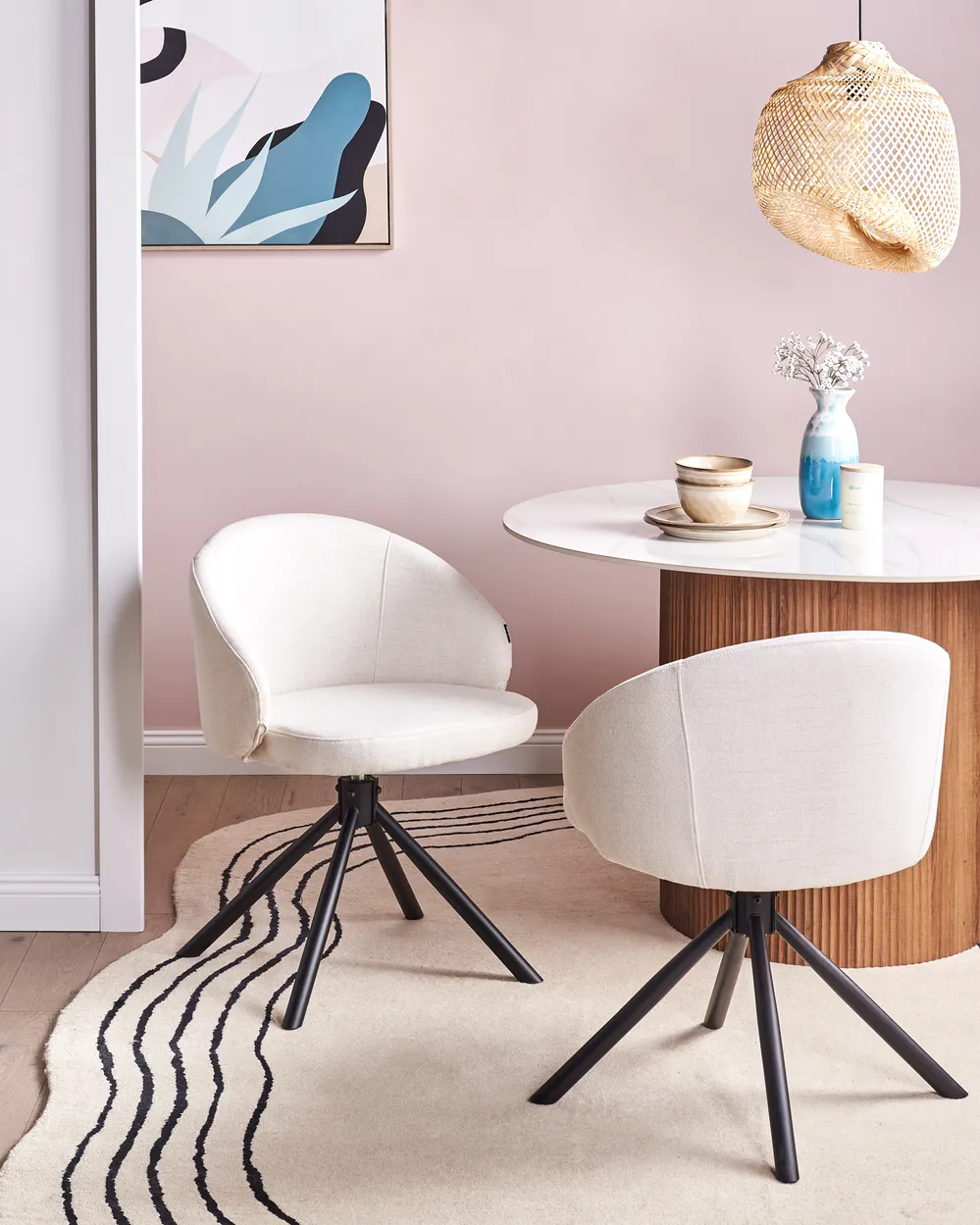 Set of 2 Dining Chairs Swivel OVALO Fabric Off-White