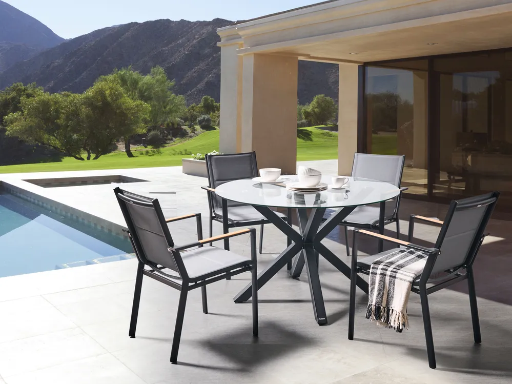 Garden Dining Table MALETTO 120 cm 120 cm Glass Black