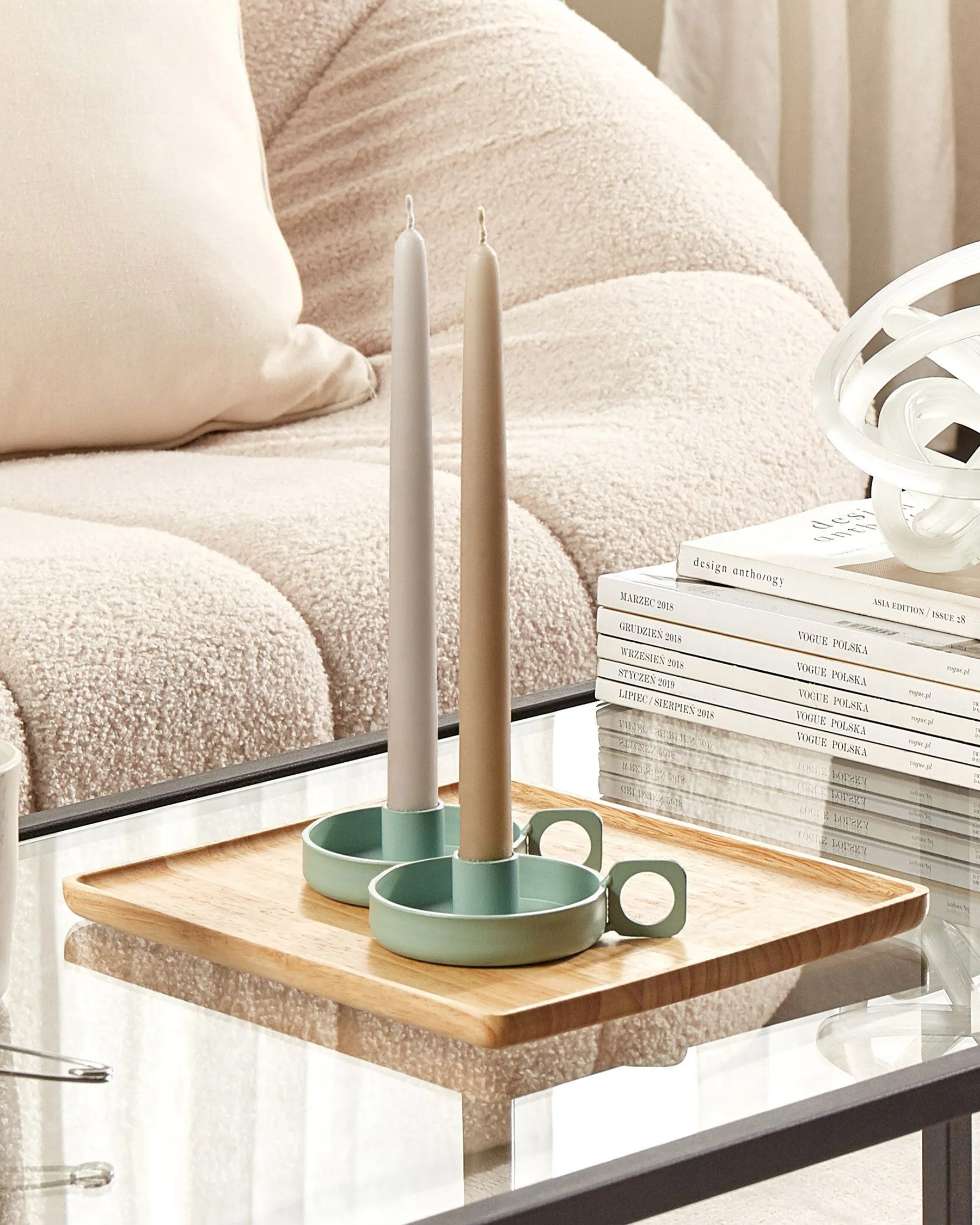 Set of 2 Candle Holders CHORIO 4 cm Metal Mint Green_844242