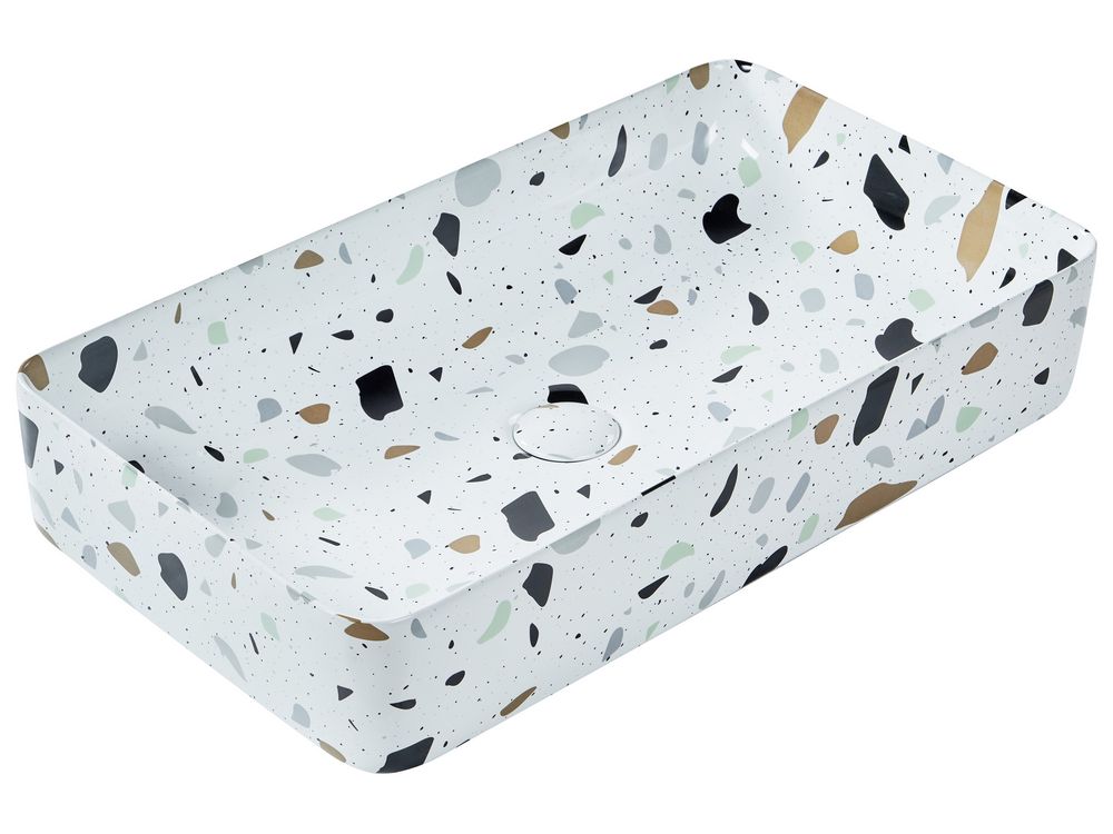 Benkeservant NULES 51 x 34 cm Keramikk Terrazzo-effekt Hvit terrazzo