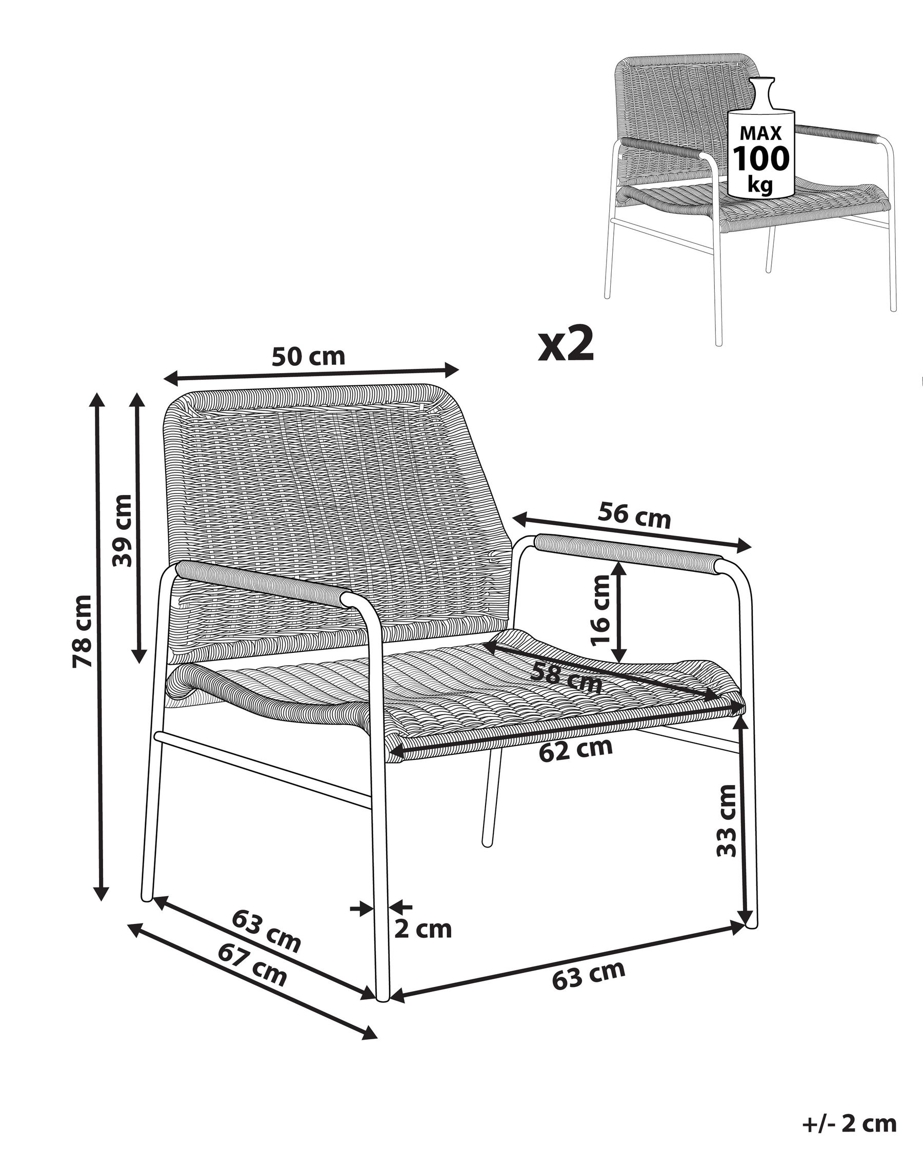 Set med 2 trädgårdsstolar PRASIMO Konstrotting Naturlig_863065
