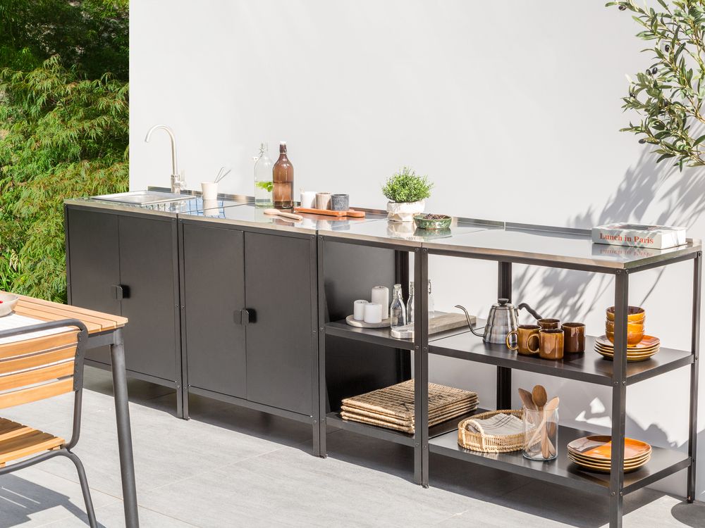 4 Piece Outdoor Kitchen Set with Sink VILAMA Black Metal