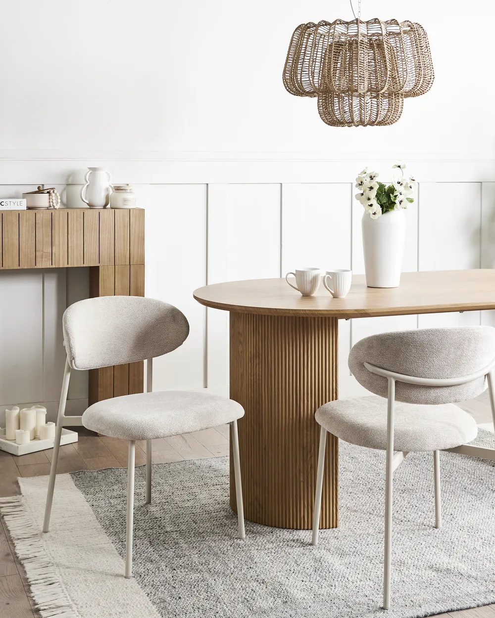 Set of 2 Dining Chairs COWLEY Chenille Light Beige