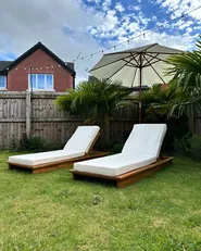 Sun Lounger with Cushion GRANARI Reclining Acacia Wood Brown_946642