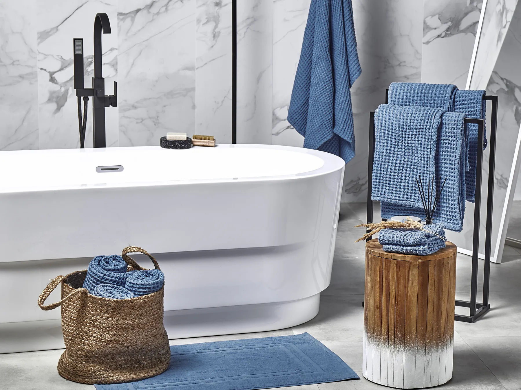 Set of 11 Towels AREORA Cotton Blue_797677