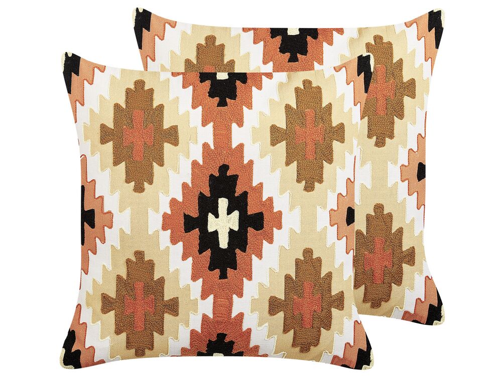Sett med 2 pynteputer SERAMPORE 50 x 50 cm Bomull Flerfarget Geometrisk mønster