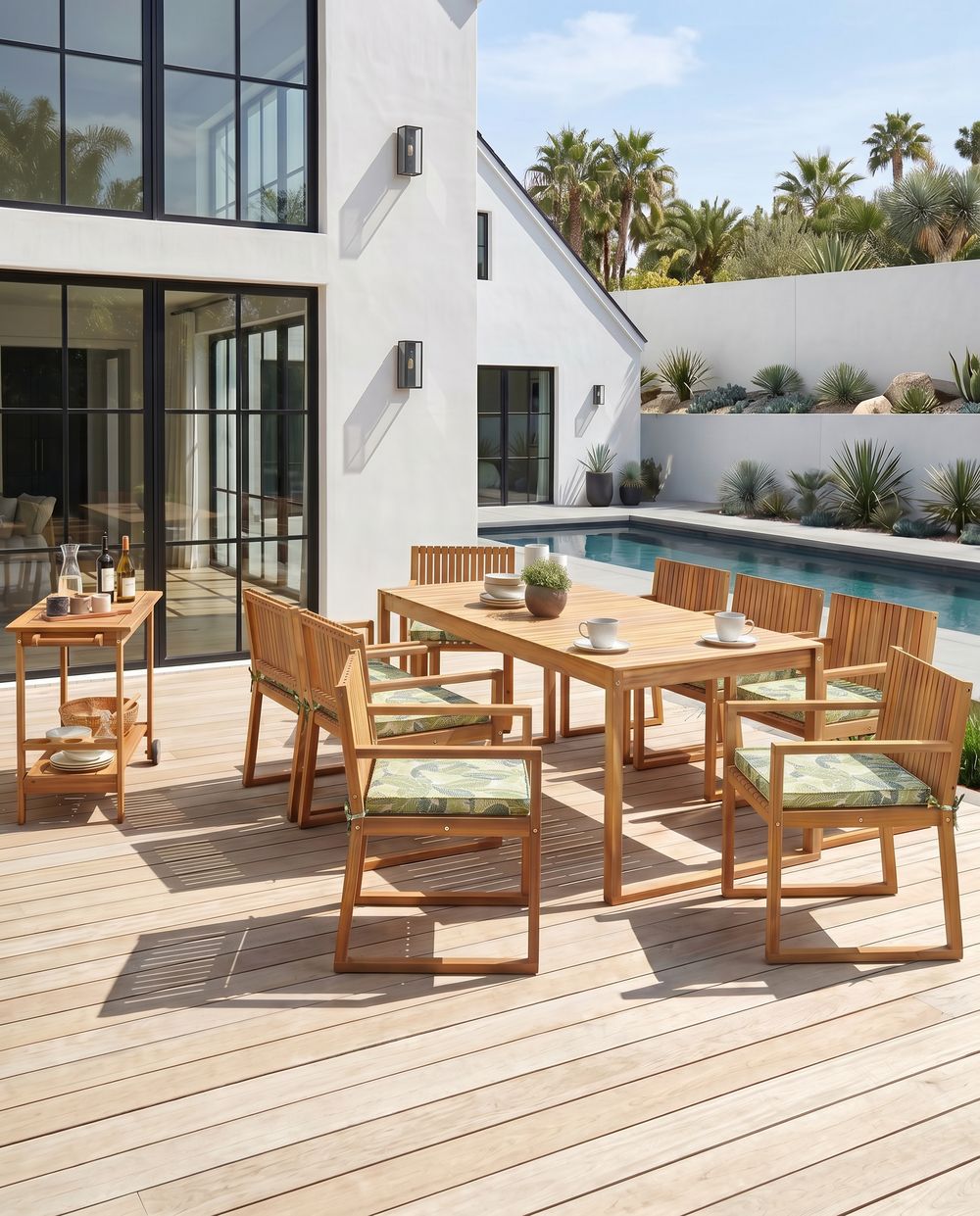 Set of 8 Garden Chairs with Cushions SASSARI II Certified Acacia Wood Green