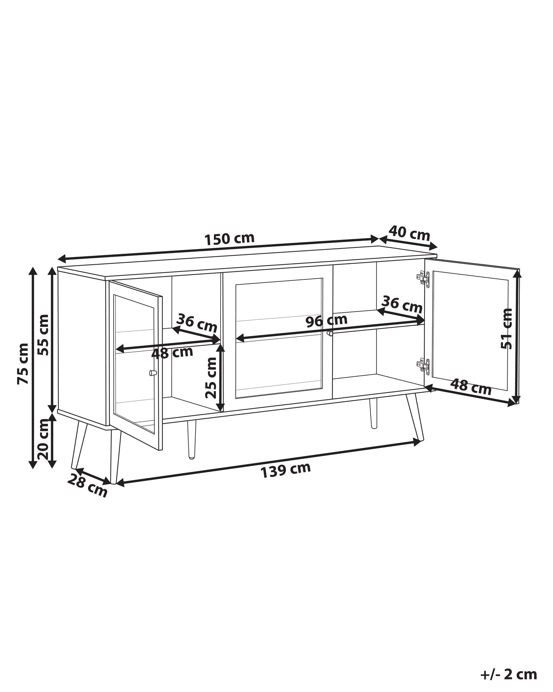 Glass Display Sideboard ALBANY 150 cm Light Brown_963476
