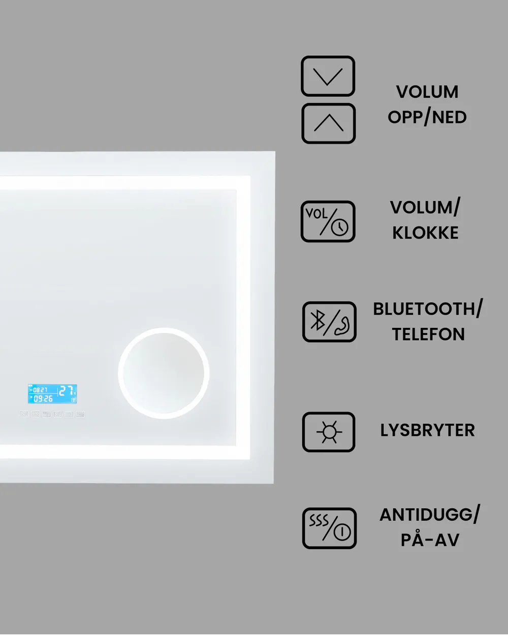 LED-baderomsspeil THAIX 80 cm 60 cm Sølv_940462