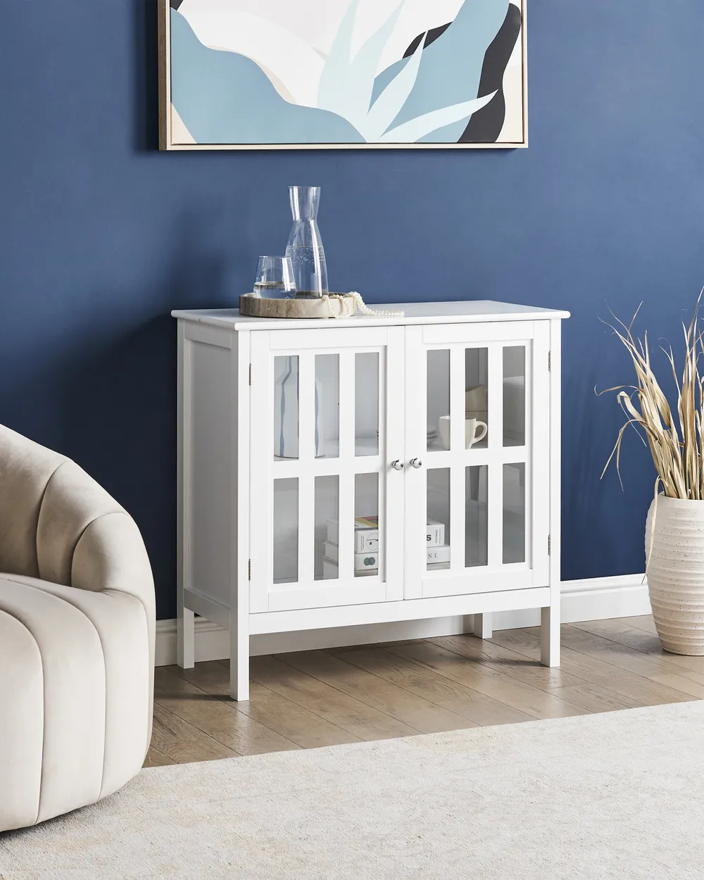 Glass Display Sideboard MIRAM 80 cm White