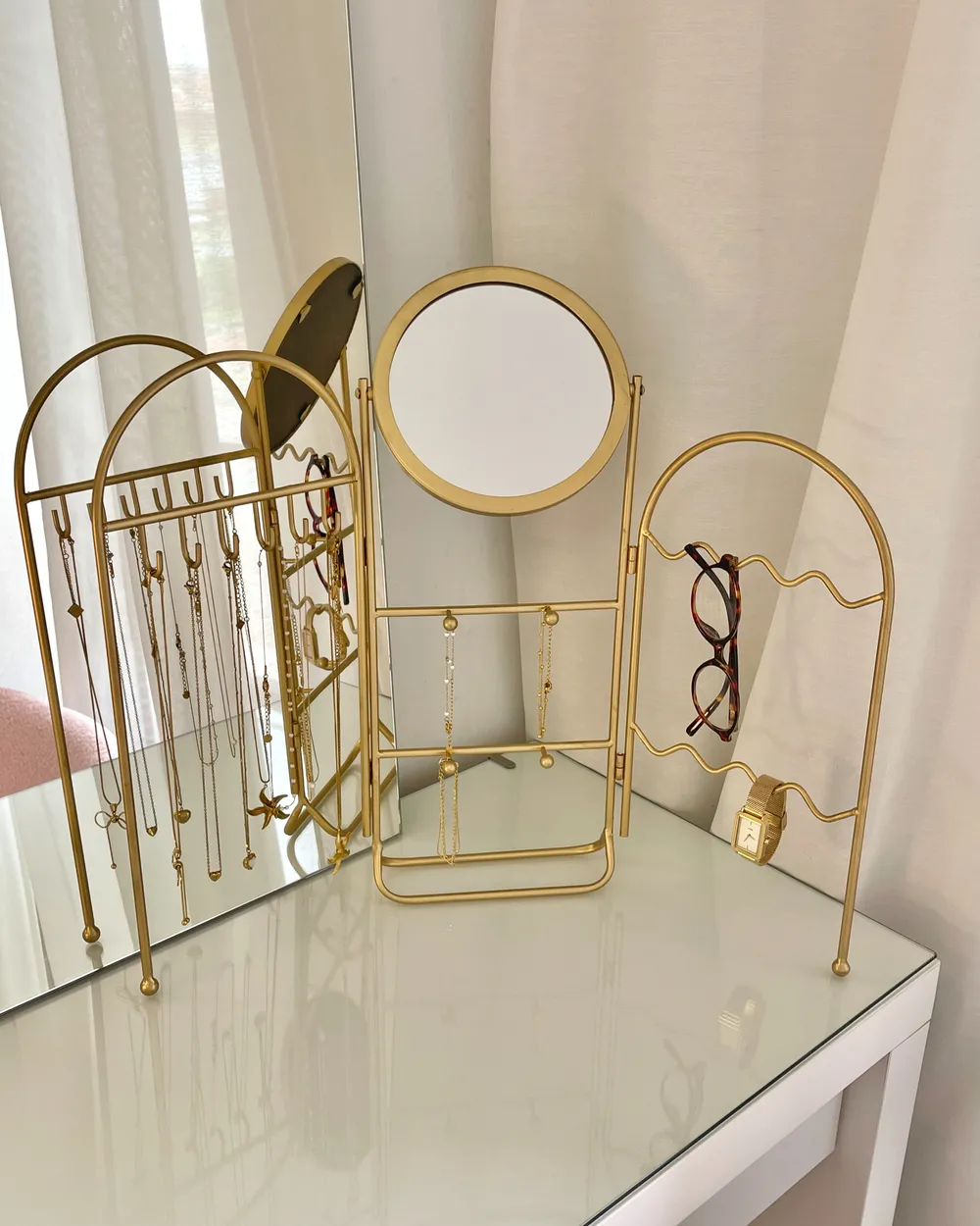 Jewellery Stand with Mirror PIROU Gold_1026032
