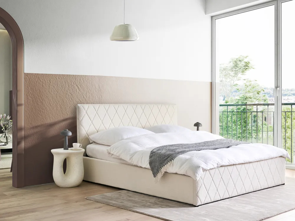 Ottoman Bed ROCHEFORT Boucle Off-White 180 x 200 cm (EU Super King)