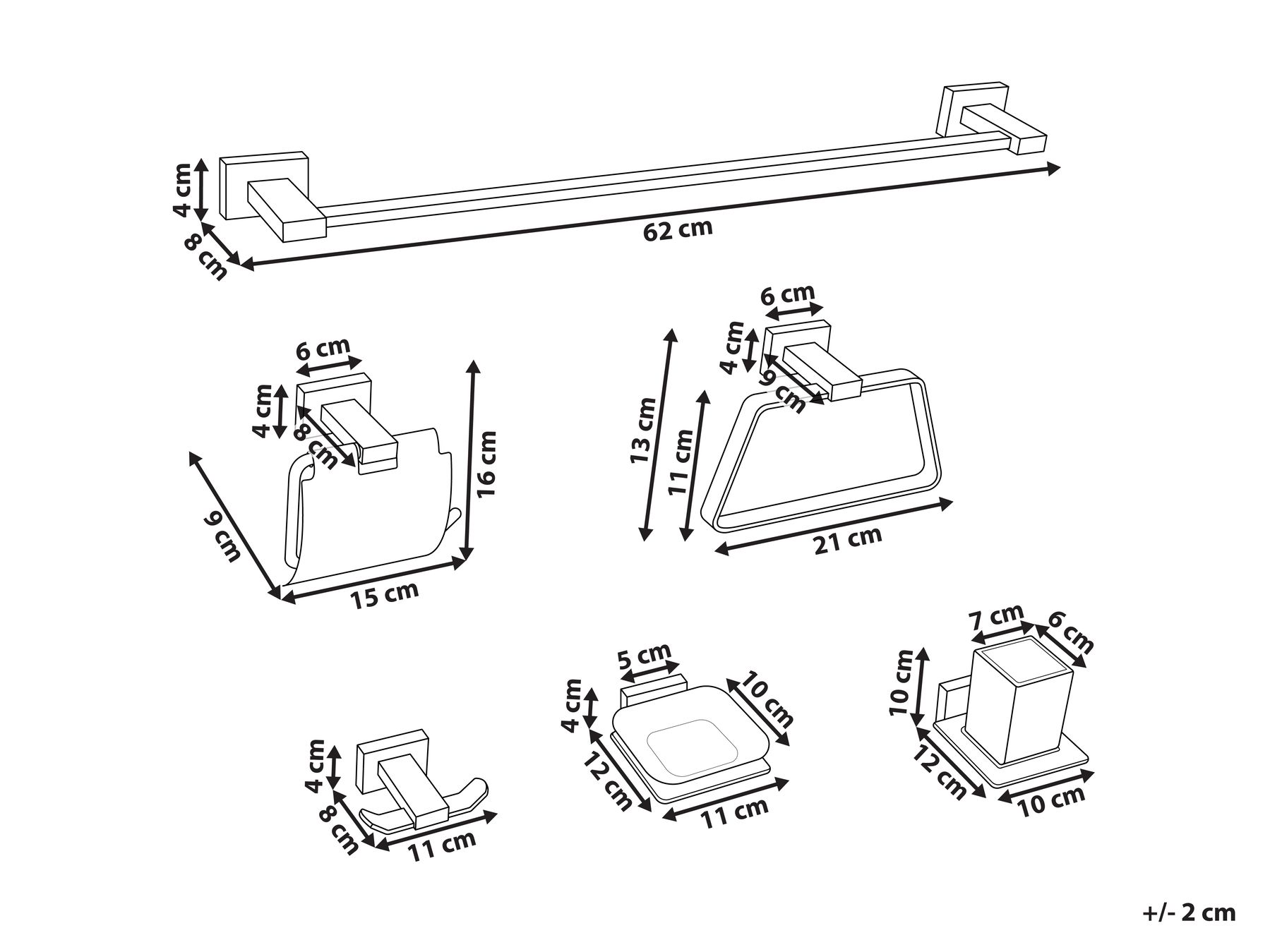 6-Piece Bathroom Hardware Set RIOHACHA with Towel Bars and Hooks Gold_989466