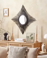 Wall Mirror MAJENE 60 cm 60 cm Rattan Black_822197