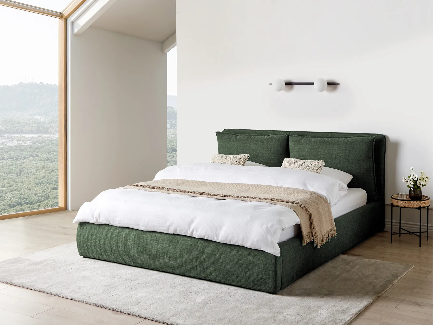 Ottoman Bed BAJONNA Fabric Dark Green 180 x 200 cm (EU Super King)_970630