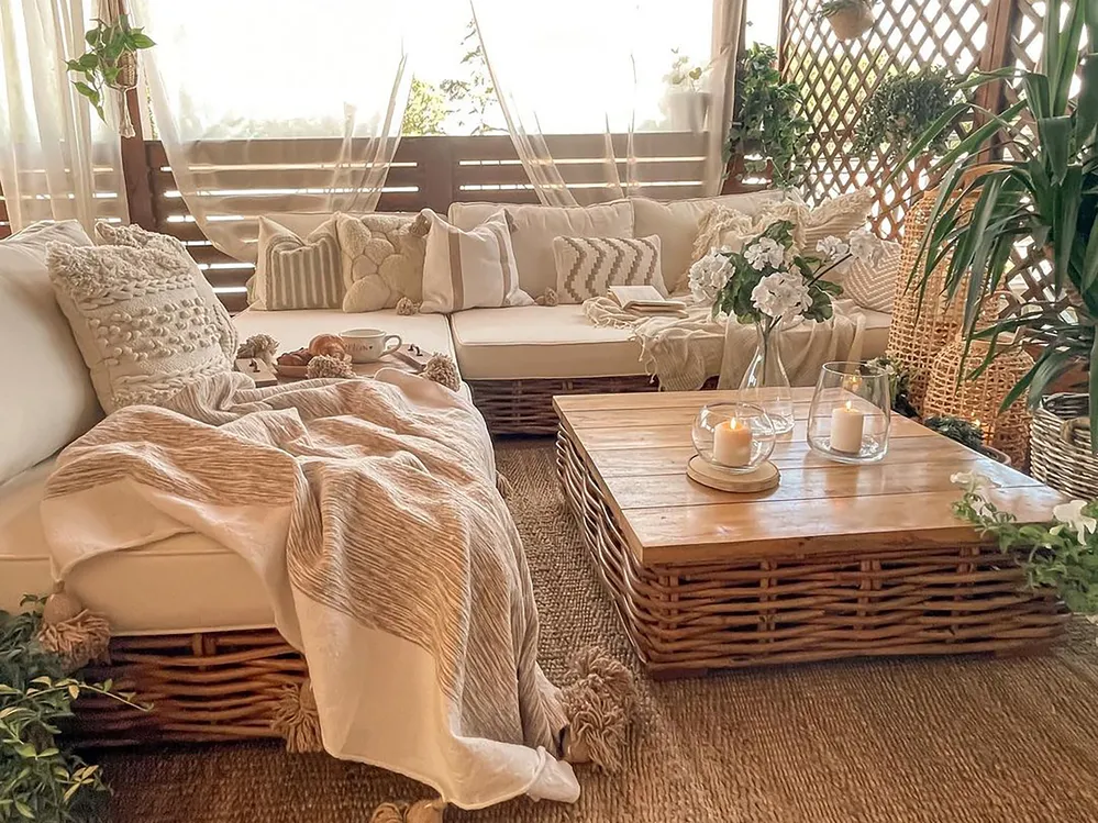Garden Lounge Set with Table 4 Seater VARALLO Modular Rattan Natural Left Hand_826898
