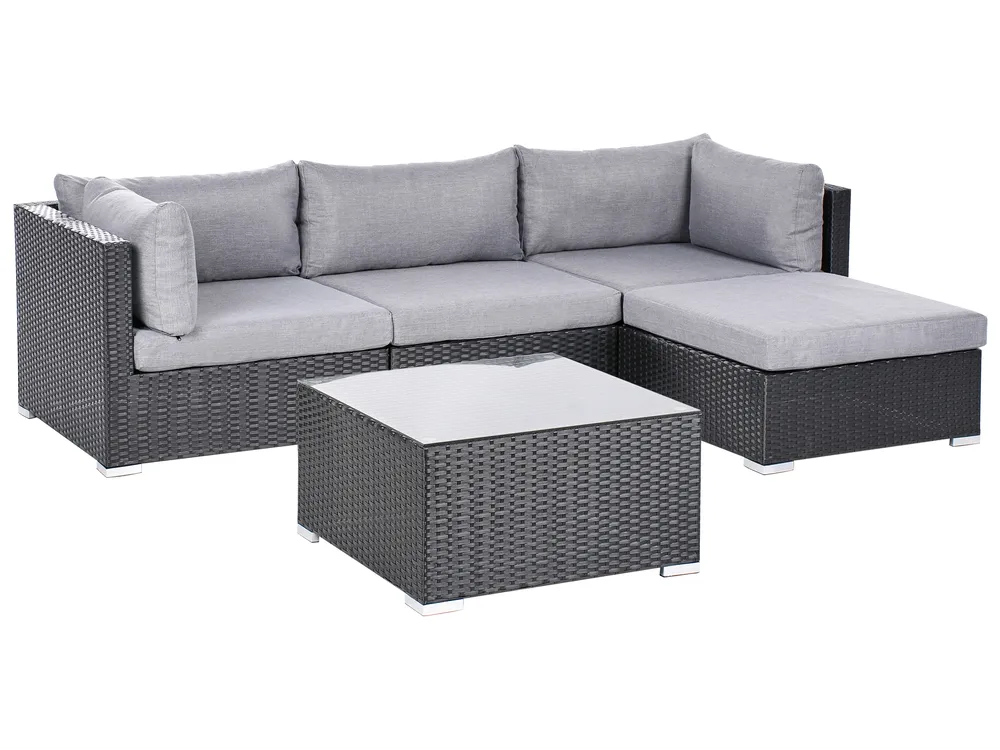 Garden Corner Sofa with Table 4 Seater SANO PE Rattan Black Left Hand_975966